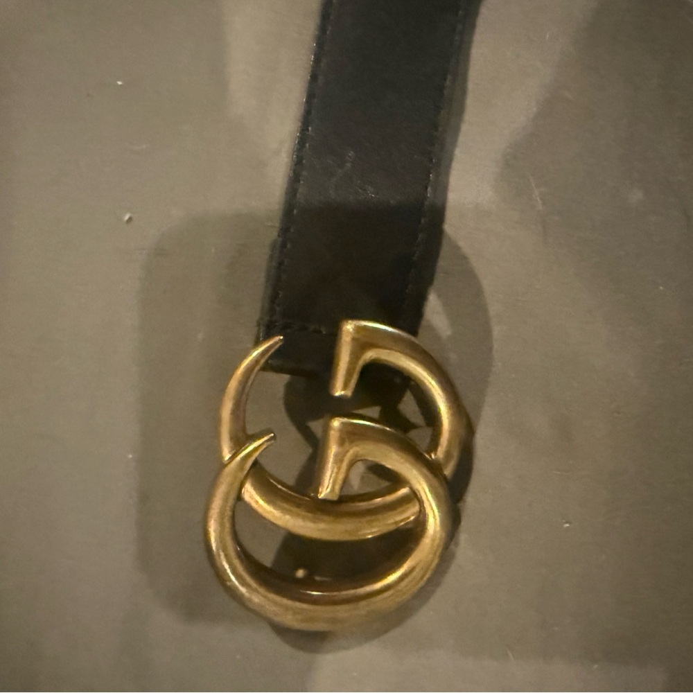 Gucci Black Leather Belt with Gold Buckle